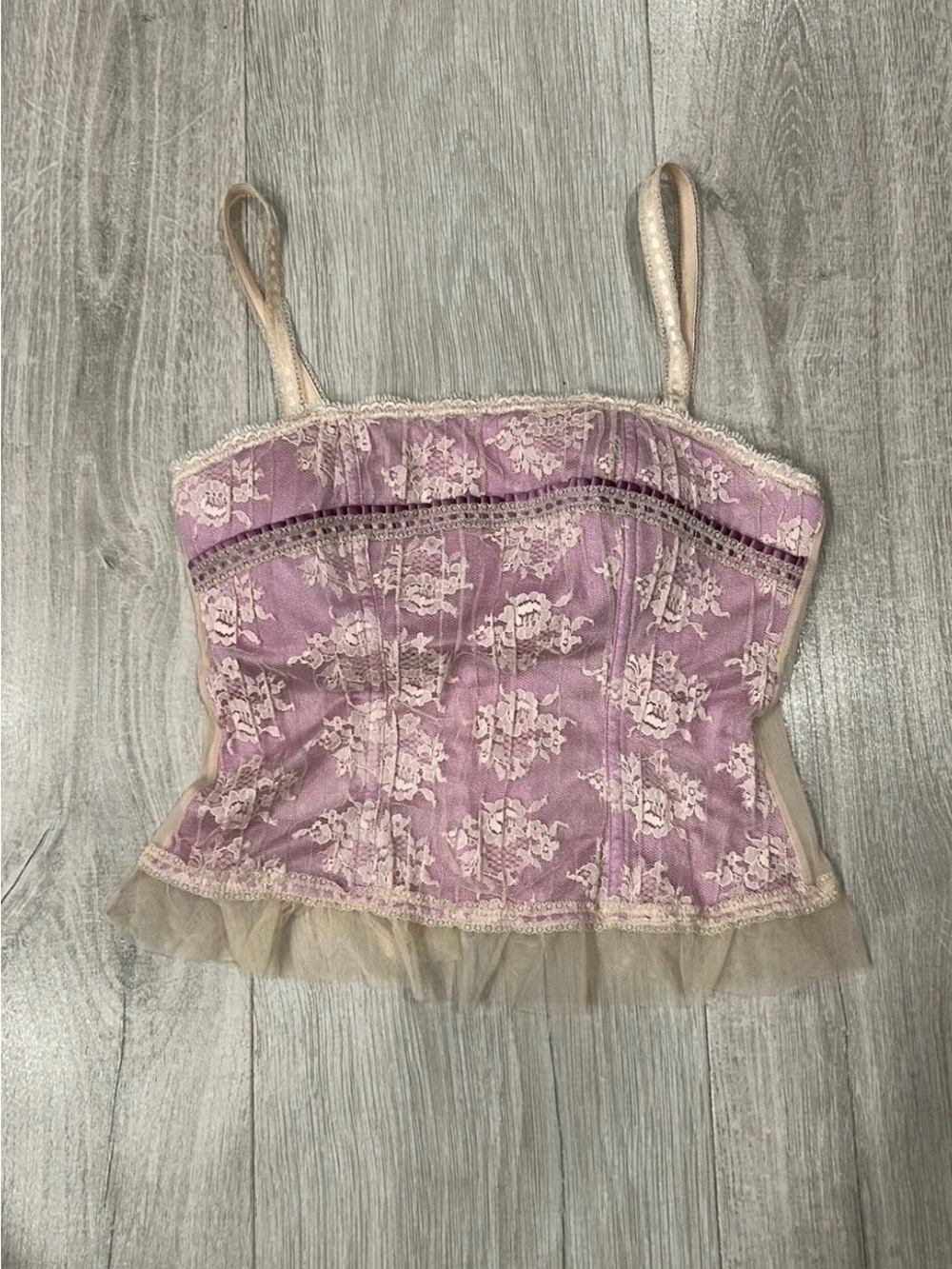 Lavender Lace Bustier Cami with Tulle Trim